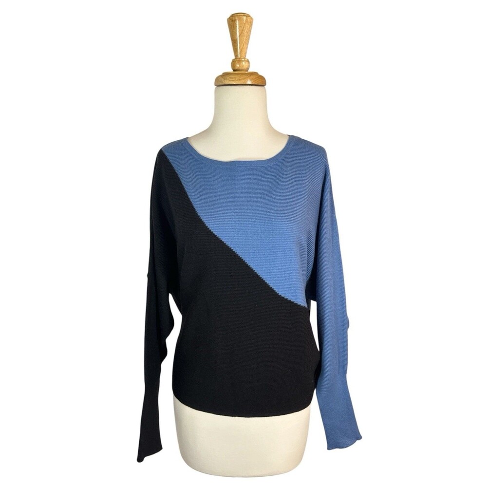 T Tahari Color Block Dolman Sleeve Sweater Periwinkle Blue Black Sz XL NWT